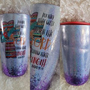 16oz purple glitter bible verse tumbler